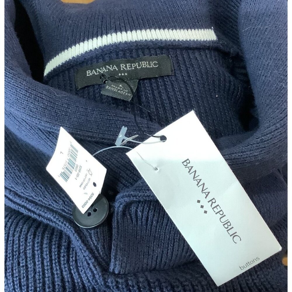 NWT Banana Republic Mens Navy Button Shawl Collar Sweater L 100% Cotton - Picture 3 of 5